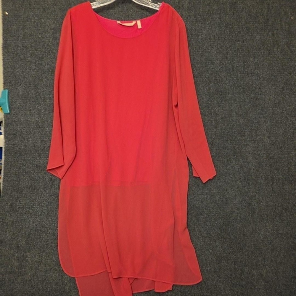 Soft Surroundings Dress Womens L Pink Layered Chiffon Scoop Neck Shift Lined